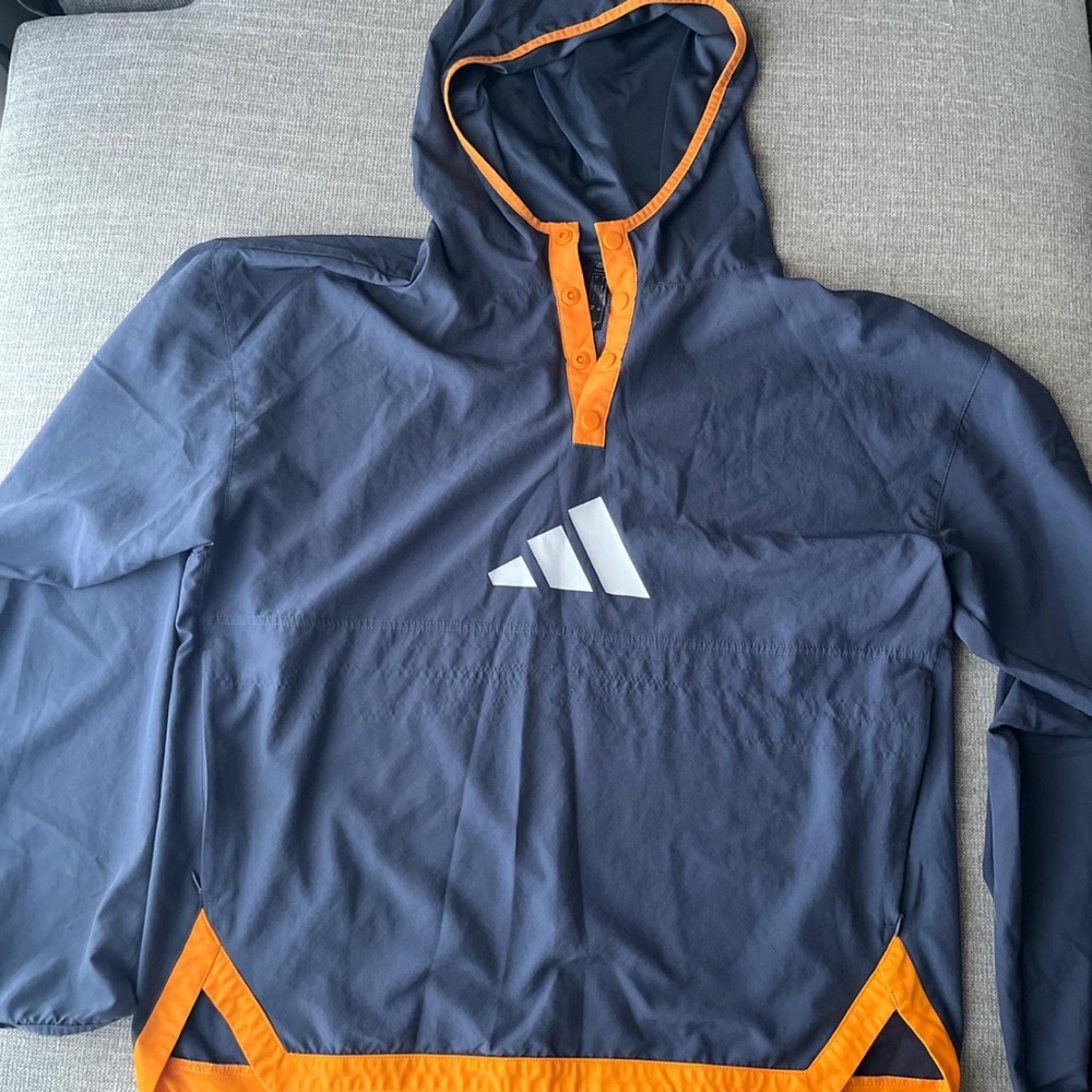 Adidas Men's Dark Blue and Bright Orange Windbreaker Size L